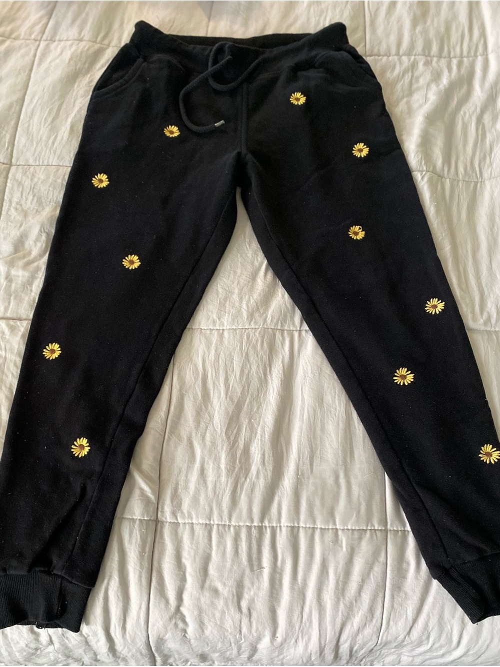 Reflex Black Sweatpants with Yellow Daisy Embroidery